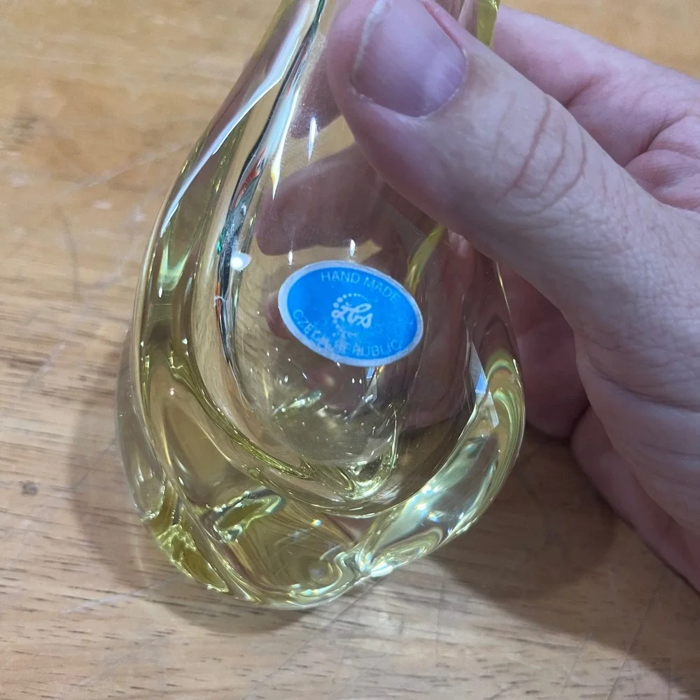 Vtg MCM Zelezny Brod Sklo‎ ZBS Miloslav Klinger Yellow Art Glass Bud Vase 4.5